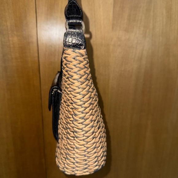 Brighton Woven Straw Shoulder Bag w/ Black Leather Trim & Heart Charm - Picture 9 of 12